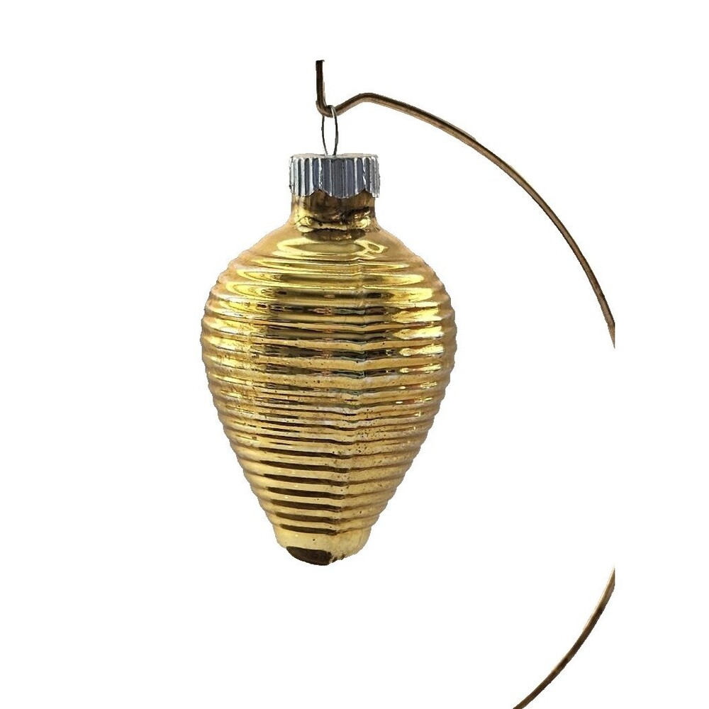 Vintage Shiny Brite Gold Ribbed Mercury Glass Beehive Christmas Ornament